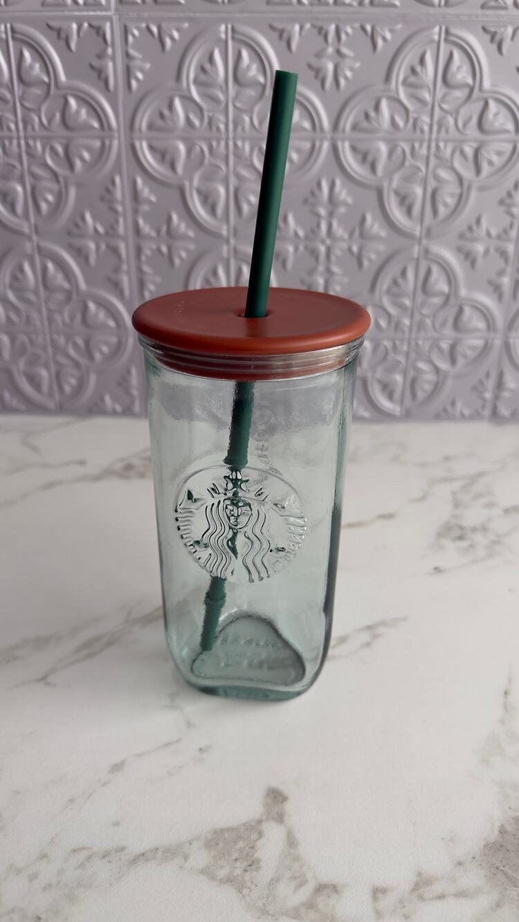 Starbucks 100% Recycled Glass Cold Cup Tumbler 16 oz Terra Cotta Lid